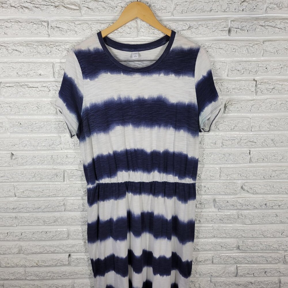 Old Navy Blue White Tie Dye T-Shirt Dress Midi 100% Cotton XL C18E - Picture 4 of 11